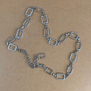 Y2K Silver Rhinestone Rectangle Link Chain Belt Adjustable 31–38 2000s Festival